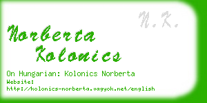 norberta kolonics business card